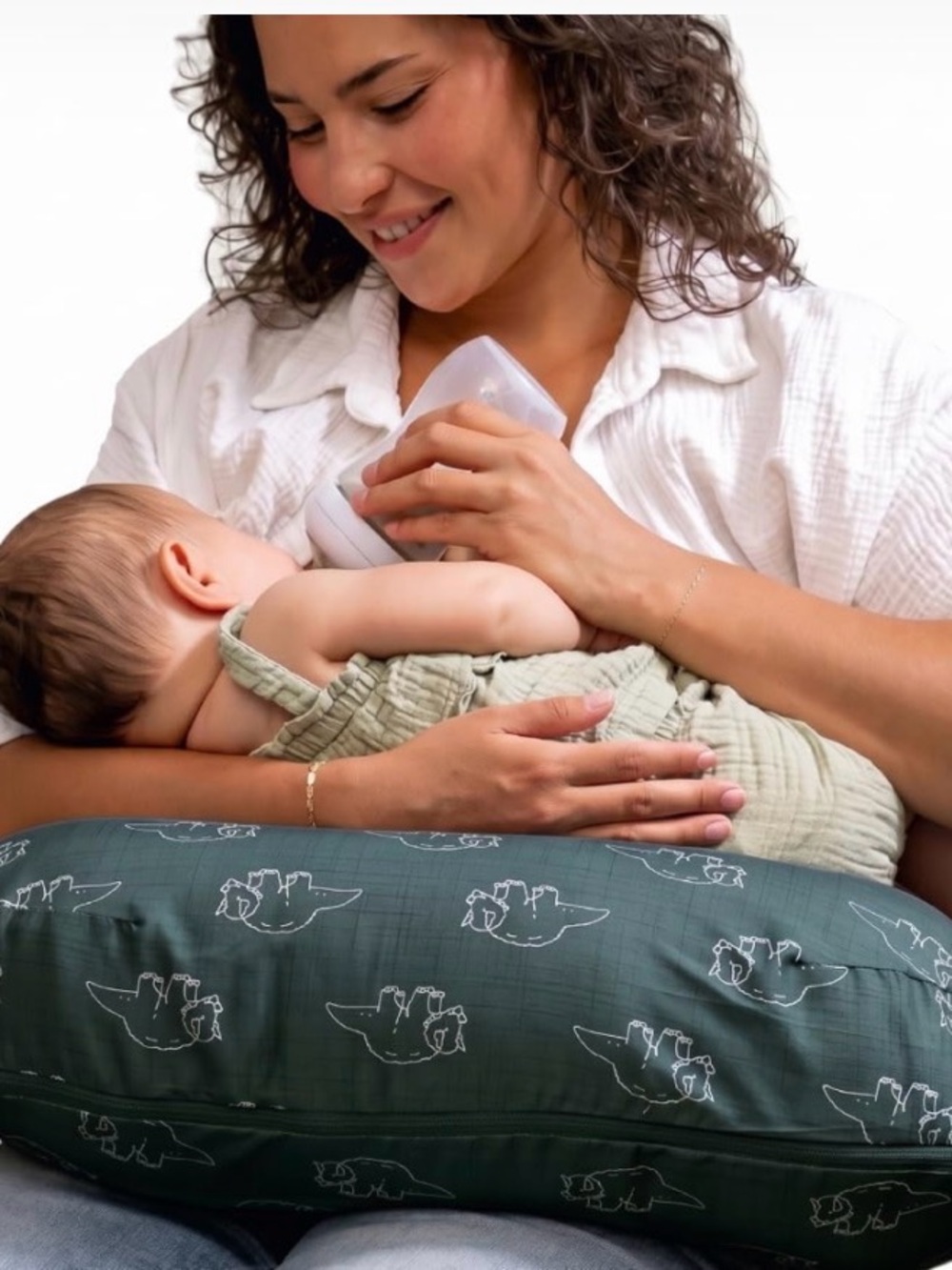 Boppy Forest Green Nursing Pillow Cover with White Dino Outline